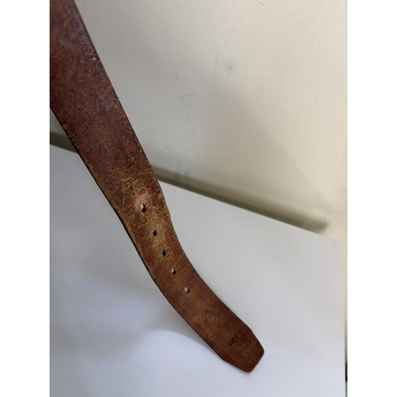 Men’s Brown Hand Tooled Leather Belt Size 46 Gold Buckle Western Rodeo - Picture 8 of 9